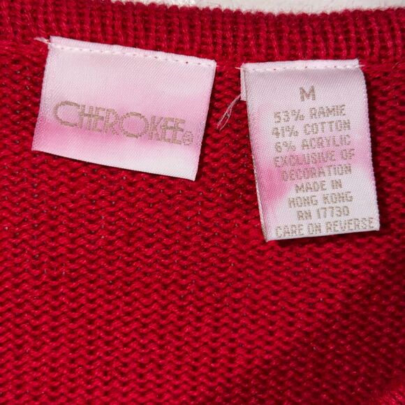 Vintage Red Embroidered Christmas Sweater Applique Holiday Medium Cherokee - Picture 2 of 9